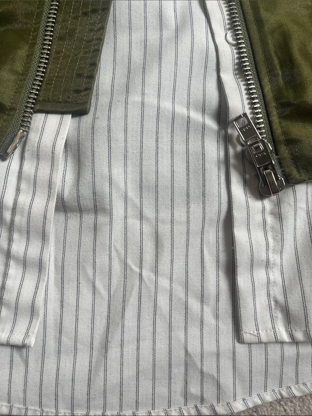 3.1 Phillip Lim Olive Satin Bomber Jacket+striped shirt lining - Picture 6 of 12